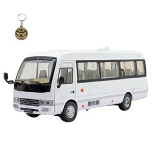 ماکت ماشین ناب سل مدل مینی بوس تویوتا کاستر فلزی سانروف چراغدار موزیکال عقب کش Toyota Coaster Bus به همراه جاسوییچی