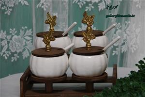 پا سماوری ۴ پارچه سرامیکی استند چوبی