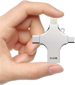 فلش مموری USB 3.0 چهار در یک 512 گیگابایتی - سازگار با آیفون، اندروید، آیپد، مک، کامپیوتر، گلکسی اس، ویندوز | USB A پرسرعت، USB C، میکرو USB و کانکتور آیفون | فلش درایو فوق العاده سریع
