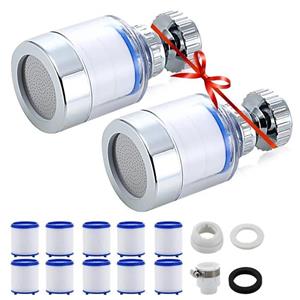 شیر فیلتر آب سینک، فیلتر شیر آب، چرخش 360 درجه، تصفیه کننده آب آشپزخانه، حذف کلر، فلوراید، فلزات سنگین و سختی آب برای خانه، حمام و آشپزخانه (2 شیر آب با روکش فلزی)