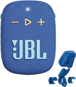 اسپیکر بلوتوثی قابل حمل JBL Wind 3S آبی، 5 وات RMS، 84dB، 110Hz-20kHz، درایور 1.75 اینچی، IP67، باتری 1050mAh، بلوتوث 5.0، USB-C، پایه فرمان، اسپیکر فضای باز