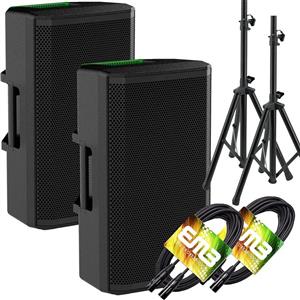 جفت اسپیکر اکتیو 12 اینچی Mackie Thrash 212 با توان 1300 وات، ووفر 12 اینچی، درایور فشرده سازی تیتانیومی 1 اینچی، به همراه یک جفت پایه اسپیکر EMB و کابل مدل Thrash212
