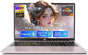 لپ تاپ گیمینگ 15.6 اینچی IPS FHD NIMO، Ryzen 7 8745HS، رم 16 گیگابایتی DDR5، اس اس دی 1 ترابایتی (8 هسته/16 رشته، تا 4.9 گیگاهرتز)، گرافیک Radeon 780M، کامپیوتر تجاری با صفحه کلید دارای نور پس زمینه 100 واتی Type-C، اثر انگشت USB-C 4.0