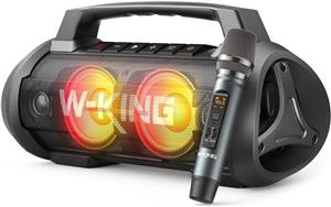 اسپیکر بلوتوثی قابل حمل W-KING 70W (حداکثر 120W) با میکروفون بی سیم، اسپیکرهای بلوتوثی ضد آب با ساب ووفر، اسپیکرهای بلوتوثی بی سیم مناسب فضای باز با صدای بلند/بیس عمیق/DSP/جفت شدن استریو/پاور بانک