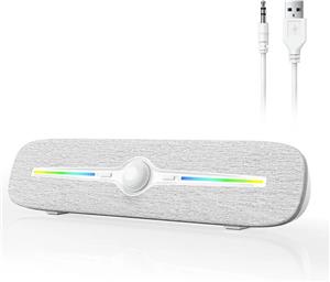 اسپیکر کامپیوتر بلوتوث SOULION R90 برای دسکتاپ، اسپیکرهای USB با AUX 3.5 میلی‌متری، اسپیکر ساندبار قابل حمل با کنترل چرخشی صدا برای مانیتور لپ‌تاپ، سفید