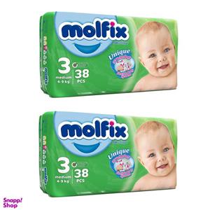 پوشک کودک مولفیکس سایز 3 بسته 38 عددی مجموعه 2 عددی