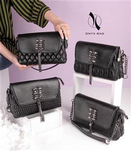 کیف مجلسی زنانه چرم دوشی مشکی شیک دخترانه نگین دار اونیکس onyx جدید دستی لاکچری شب