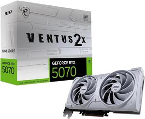 کارت گرافیک MSI Gaming RTX 5070 12G Ventus 2X OC سفید (12 گیگابایت GDDR7، 192 بیتی، عملکرد فوق العاده: 2557 مگاهرتز، DisplayPort x3 2.1a، HDMI 2.1b، معماری NVIDIA Blackwell)