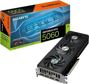 کارت گرافیک گیگابایت GeForce RTX 5060 Eagle MAX OC 8G - حافظه 8GB GDDR7، رابط 128bit، PCI-E 5.0، فرکانس هسته 2550MHz، 3 پورت DisplayPort، 1 پورت HDMI، NVIDIA DLSS 4، GV-N5060EAGLEMAX OC-8GD