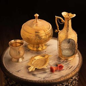 ست پذیرایی برنجی قلمزنی طلایی کد 455