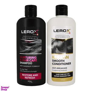 شامپو مو لروکس (Lerox) مدل Nurturing و Hair Care حجم 300 میلی‌لیتر نرم کننده مو لروکس (Lerox) مدل Keratin