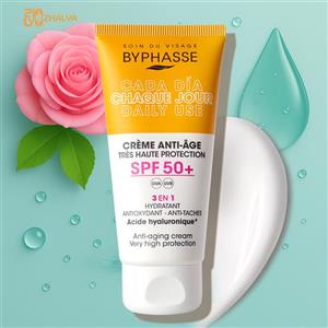 ضد آفتاب بی رنگ 3کاره ضد چروک ضد لک و آبرسان SPF50 بایفاس Byphasse