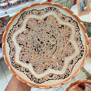 شیرینی خوری مسی نقره کوب با طرح تراش دست ساز 