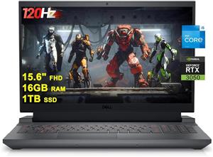 لپ تاپ گیمینگ DELL G15 5530 با صفحه نمایش 15.6 اینچی FHD 120Hz، پردازنده 10 هسته ای Intel i5-13450HX (بهتر از i7-12650H)، رم 16 گیگابایت، حافظه SSD 1 ترابایت، کارت گرافیک GeForce RTX 3050، نور پس زمینه صفحه کلید، USB-C و ویندوز 11 - مشکی