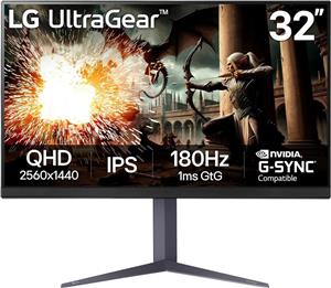 مانیتور گیمینگ 32 اینچ LG Ultragear QHD (2560x1440)، 180 هرتز، 1 میلی‌ثانیه، IPS، DisplayHDR 400، سازگار با NVIDIA G-SYNC، AMD FreeSync، VESA Adaptive Sync، HDR10، پایه با قابلیت تنظیم شیب/ارتفاع/چرخش، HDMI، DisplayPort، مشکی