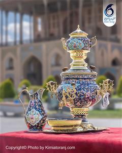 سماور دکوری تزیینی 6 لیتری عدسی نقاشی پرداز دست ساز دسته توری برنجی ضخیم با ضمانت ۶۰ ماهه صنایع دستی کیمیا ترنج