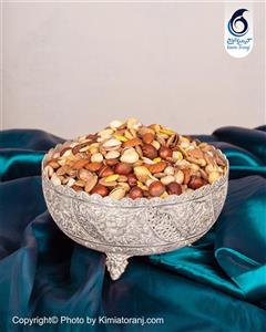 کاسه آجیل خوری  شبه نقره قلم گل و مرغ  آب نقره سفید پسته خوری با روکش و ضمانت 36 ماهه صنایع دستی کیمیاترنج