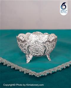 کاسه آجیل خوری کوچک شبه نقره قلم گل و مرغ  آب نقره سفید با روکش و ضمانت 36 ماهه صنایع دستی کیمیاترنج