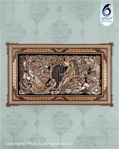 تابلو خاتم صلیبی با  پلاک مسی  قلمزنی صورت و گل و مرغ آب طلا عروس بهار روکش قلع ضمانت 36 ماهه صنایع دستی کیمیاترنج 