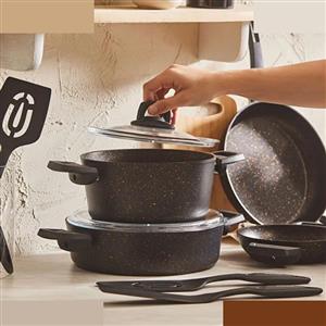 سرویس قابلمه وتابه بیوگرانیتی 13 پارچه کاراجا مدل Black Gold همراه با ابزار آشپزی