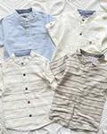 پیراهن نخی شیری / کرم / قهوه ای طرح راه راه KHAKI