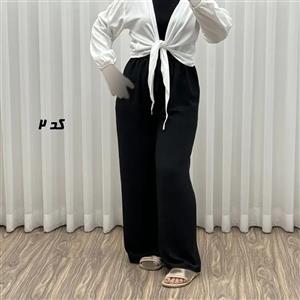 ست شومیز نخی و شلوار ابرباد زنانه فری سایز مناسب تا 46
