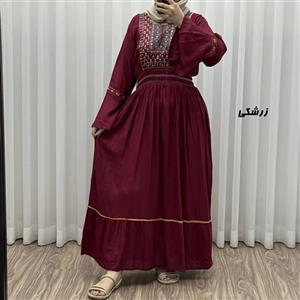 پیراهن نخی گلدوزی زنانه و دخترانه فری سایز مدل نازی کد 1778