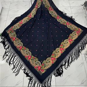 روسری ترکمن نخی ترکمن اصل وارداتی کد 1668 قواره 140-150 سانت 4 فصل ریشه دستباف