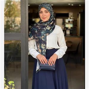 روسری نخ کاستوم طرح شهلا سه بعدی رنگ کله غازی کرم