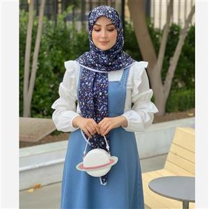 روسری نخ طرح ماهور سرمه ای اشکال هندسی ریز روزمره و مهمانی