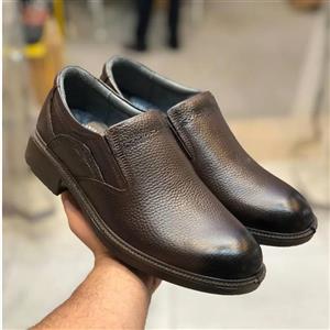 کفش چرم مردانه مجلسی ایپک قهوه ای سوخته راحتی شیک رویه چرم طبیعی زیره پیو سبک