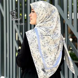 روسری نخ کاستوم طرح گندم قواره بزرگ 140 سانتیمتر زمینه کرم