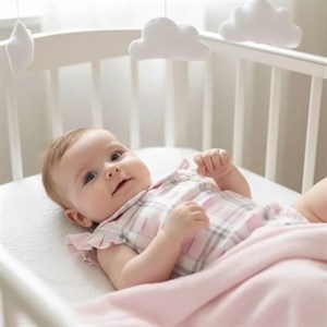 رامپر نوزادی دخترانه صورتی چهارخونه صدفی مجلسی سایز 3 تا 18 ماه