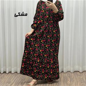 پیراهن نخی ترکمنستان گلریز چین دار فری سایز تا 48 تنخور شیک و راحت چهارفصل کمربند دار
