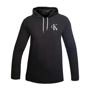 تیشرت آستین بلند مردانه طرح CK مدل S4647 کلاه دار نخی اعلا مشکی سایز L XL 2XL