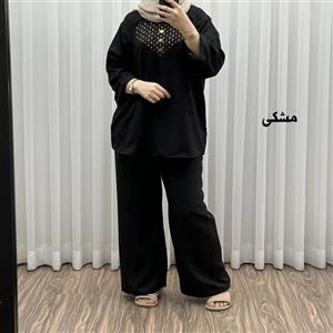 ست بلوز شلوار گلدوزی آلنا فری سایز تا 50 جنس صوفیا چهارفصل شیک راحت بدون آبرفت و رنگ رفت