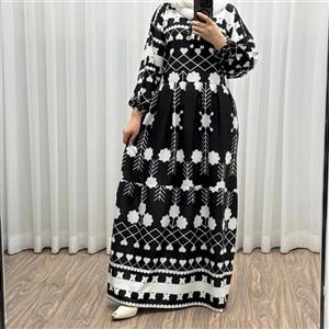 پیراهن فلور بوگاتی مدل گوله برفی فری سایز تا 48 چهارفصل شیک و راحت بدون چروک و سایه اندازی بند کمر قابل تنظیم زنانه و دخترانه