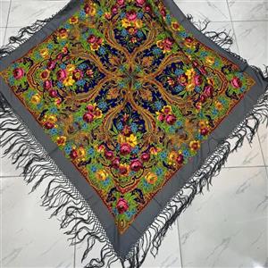 روسری ترکمن نخی کد 1673 ترکیه قواره 140-150 سانت ریشه دستباف 4 فصل