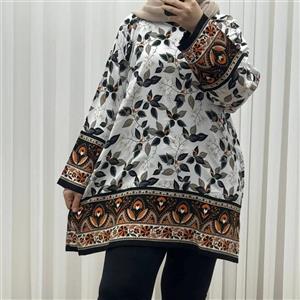 تونیک نخی فری سایز تا 52 حاشیه دار کمربنددار چهارفصل زنانه و دخترانه کد 1455