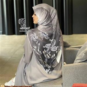روسری مجلسی نخ کاستوم طرح طناز قواره بزرگ 140 سانتیمتر دو رو ساده و گل سه بعدی