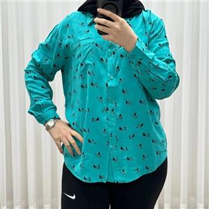 شومیز وارداتی نخی مدل Bird کد 1364 فری سایز تا 50 تنخور شیک چهارفصل زنانه و دخترانه