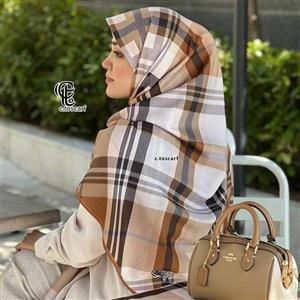 روسری نخی کاستوم طرح مونا چهارخونه قواره بزرگ 140 سانتیمتر دور چرخ دوز