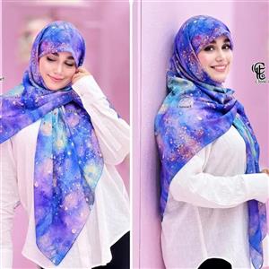 روسری مجلسی نخ کاستوم طرح ساحل سایز 140 دور چرخ دوز