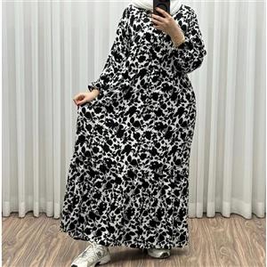 پیراهن ساحلی نخی گلدار زنانه فری سایز تا 50 کد 1308 شسته شده بدون آبرفت و رنگ رفت کمربنددار