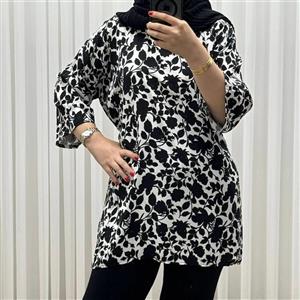 بلوز نخی فری سایز ثمین مصی کد 1229 زنانه تا سایز 50 چهارفصل شیک و راحت کمربنددار بدون دکمه جلو