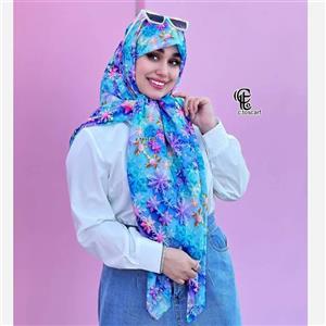 روسری نخی طرح بارلین قواره 140 زنانه آبی پاستیلی