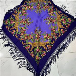 روسری نخی ترکمن قواره بزرگ ریشه دستباف کد 1663 زنانه 140-150 سانت