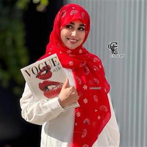 روسری نخی کاستوم طرح قاصدک قواره 110 قرمز شاد