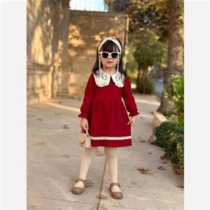 پیراهن دخترانه مخمل کبریتی طرح انار مناسب شب یلدا سایز 2 تا 9 سال