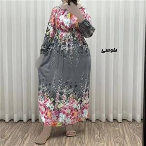 پیراهن ساحلی نخی زنانه طرح گلدار فری سایز مناسب تا 48
